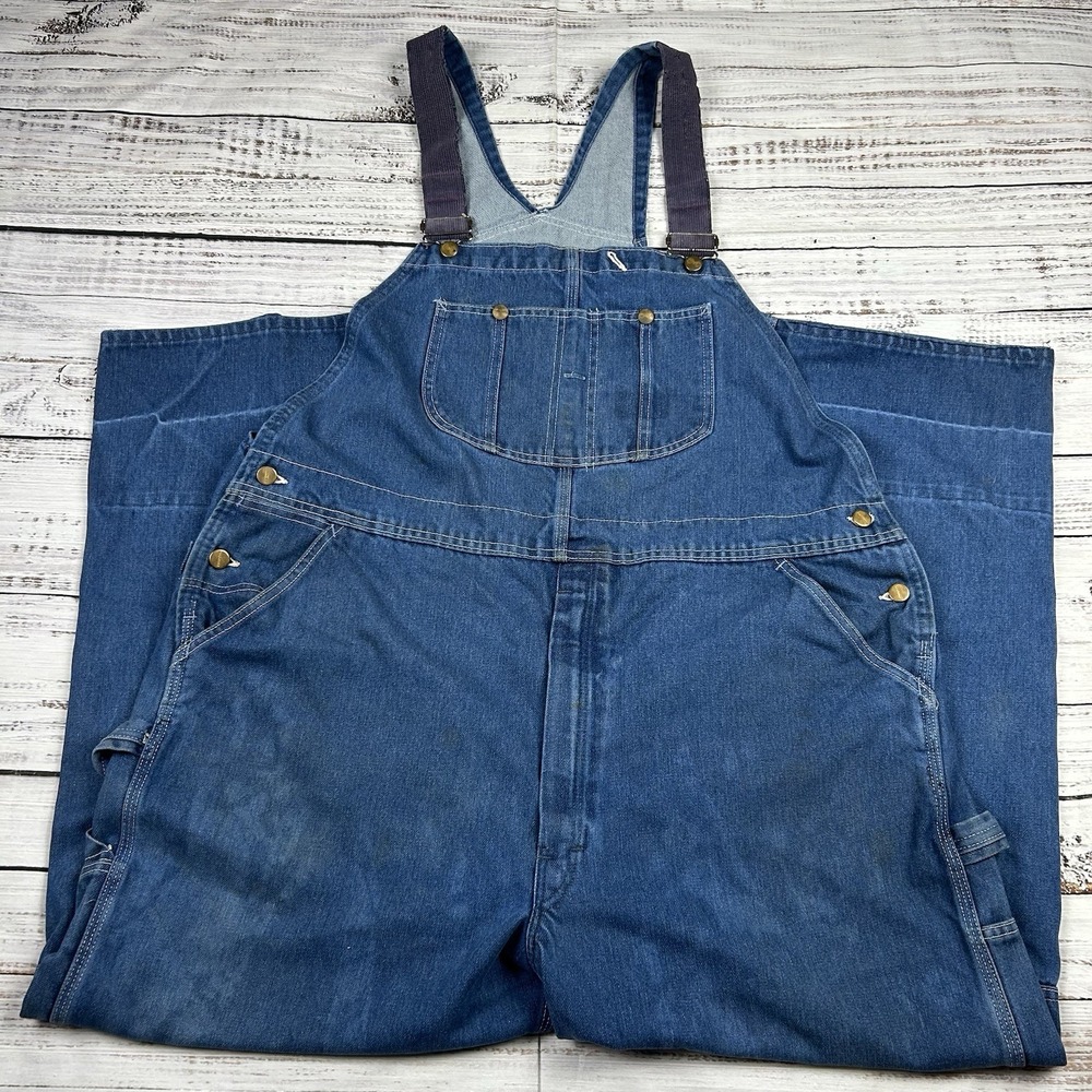 TOUGHSKINS Bib Overalls True Vintage USA Union Made Rockabilly Medium Wash 46x30